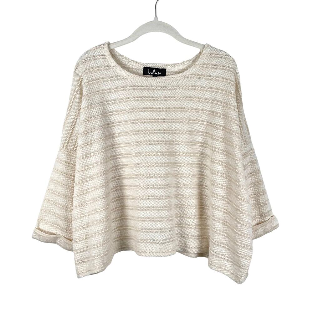 Lulus Pretty Cozy Ivory Striped Knit Sweater Top Size XS Minimalist
